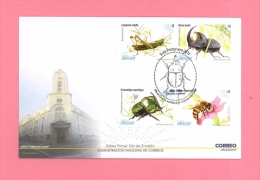 Uruguay Just Issued 2013 Insect Stamp Set FDC COVER Bee Honeybees Beatle Locust - Abejas