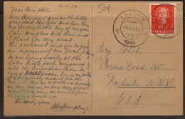 NETHERLANDS 1949, Post Card To USA PV27b - Cartas & Documentos