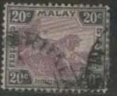 FEDERATED MALAY STATES 1922 20c Tiger SG 69 U GX58 - Federated Malay States