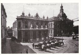 Postcard Post Office & Town Hall Ipswich Edwardian Suffolk Horse & Carriage Repro - Ipswich