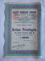 SOCIETE FRANÇAISE LEMOINE - ( SONDAGES , FONÇAGES ET ATELIERS ) - ACTION PRIVILÉGIÉE DE 100 FRANCS( Série B ) - Chemin De Fer & Tramway