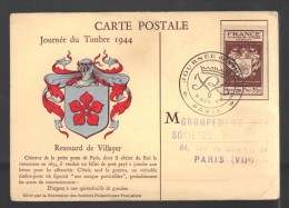 FRANCE Journée Du Timbre 1944 Obl. S/CP. FDC - ....-1949