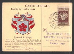 FRANCE Journée Du Timbre 1944 Obl. S/CP. FDC - ....-1949