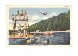 Greetings From Indian Lake, Ohio - Baigneurs Hommes Femmes Plongeon Canoë CURT TEICH S-1021 - Autres & Non Classés