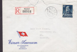 Norway Registered Einschreiben Recommandé EINAR SAANYUM Skipsrederi MANDAL 1965 Cover Brief To RY Denmark - Lettres & Documents