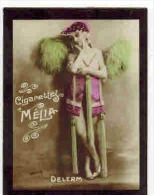 CHROMO EROTIQUE FEMMES ARTISTE PIN UP Cigarettes MELIA : " DELERM " Illustrateur Walery Seins Nus - Melia