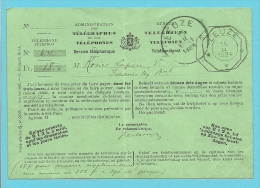 Kaart Administration Des Telegraphes Et Des Telephones :SERVICE TELEPHONIQUE / TELEFOONDIENST Met Telegraafstempel LEUZE - Folletos De La Oficina De Correos