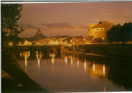 Cart458 Roma Notturno Castel Sant´angelo Cupola San Pietro Vaticano Tevere Riflesso Acqua Reflex Water Chateau Castle - Mehransichten, Panoramakarten