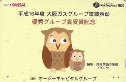 Carte Prépayée Japon - HIBOU CHOUETTE - OWL Bird Japan Prepaid Card - EULE Rainbow Karte - BE 2343 - Uilen