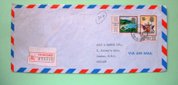 Trinidad & Tobago 1974 Registered Cover To England - Coat Of Arms With Flamingo - Maracas Bay - Trinidad & Tobago (1962-...)