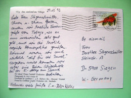 Trinidad & Tobago 1992 Postcard To Germany - Flowers (Scott #404 = 2 US $) - Trinidad & Tobago (1962-...)