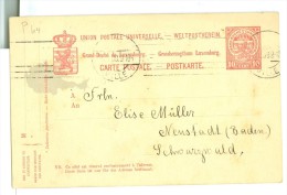 LUXEMBOURG * HANDGESCHREVEN BRIEFKAART Uit 1889 Van LUXEMBURG Naar FRANKFURT Am MAIN (7865b) - 1859-1880 Wappen & Heraldik