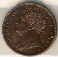 PIECE MONNAIE FARTHING 1822 #  GRANDE BRETAGNE # GEORGE IIII  LAURE # GEORGIUS IV - B. 1 Farthing