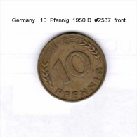 GERMANY    10  PFENNIG  1950 D   (KM # 108) - 10 Pfennig