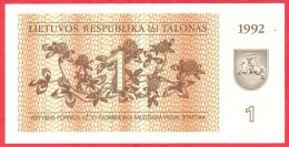 Lithuania -  1 Talonas  1992 UNC / Papier Monnaie - Billet - Lituanie - Litauen