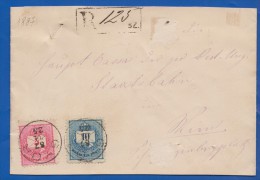 Ungarn; Briefstück Mit 5 + 10 Kr; 1887 Einschreiben, Recommande, Registered  Von Gyor Nach Wien - Lettres & Documents