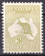 Australia 1913 Kangaroo 3d Olive 1st Wmk MH - Nuovi