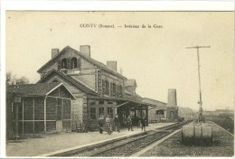 Carte Postale Ancienne Conty - Intérieur De La Gare - Chemin De Fer - Conty