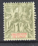 P 282 ++ FRANCE DE L'INDE INDIEN 1892  HINGED * - Sonstige & Ohne Zuordnung