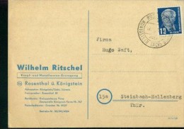 Ganzsache Rosenthal Königstein 17.2.1951 W. Ritschel Knopf- Und Metallwaren-Erz. - Cartes Postales - Oblitérées