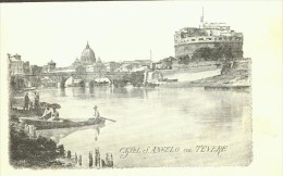 Castel S.Angelo Col Tevere Boot Boat Schirm Umbrella Um 1900 - Fiume Tevere