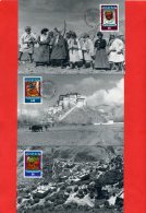 LOT 3 CARTES POSTALES TIBET 1993 TIMBRES LIECHTENSTEIN SERIE COMPLETE - Tibet