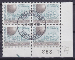 Denmark 1974 Mi. 578    90 Ø Dänische Post 350 Jahre Segelschiffe Ballon Rand Margin "L 268" (Cz. Slania) 4-Block !! - Blocks & Kleinbögen