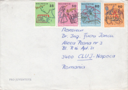 PRO YOUTH, CHILDRENS READING, DRAWING, PLAYING WITH CAT, STAMPS ON COVER, 1989, SWITZERLAND - Brieven En Documenten