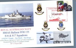 (191) Australian Navy Cover - Envelope De La Marine - HMAS Ballarat Rescue With SeaKing & SeaHawk -  Sign By CO - FDC