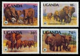 (003+06) Uganda  WWF / Animals / Animaux / Tiere / Elephants / Rare 10 Sh  ** / Mnh  Michel 361,63,64,601 A - Ouganda (1962-...)