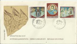 CYPRUS 1981 - FDC - CHRISTMAS   W 3 STS OF 25-100-125 POSTM CYPRUS NOV 16, 1981 RE CHILAR 25 - Cartas