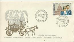 CYPRUS 1981 - FDC - ROYAL WEDDING CHARLES - DIANA  JULY 29  W 1 ST OF 200 POSTM CYPRUS SEP 28, 1981 RE CHILAR 26 - Brieven En Documenten