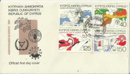 CYPRUS 1981 - FDC -EVENTS -H.VON STEPHAN-WORLD FOOD-DISABLED YEAR-URBAN RENAISSANCE W 4 STS OF 25-40-125-150 POSTM CYPR - Storia Postale