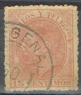 Sello 15 Cts Alfonso XII, Fechador Trebol FREGENAL (Badajoz), Num 210 º - Oblitérés