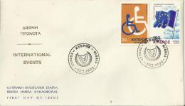 CYPRUS 1975 - FDC - DISABLED YEAR - 25 YEARS COUNCIL OF EUROPE DES 1 W 2 STS OF 30-100 POSTM CYPRUS FEB 17 1975 RE GRE35 - Brieven En Documenten