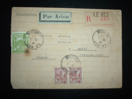 LR PAR AVION POUR FRANCE TP 4F50 + 1F50 X2 OBL. 19-1-45 LE KEF TUNISIE + GRIFFE LINEAIRE - Covers & Documents