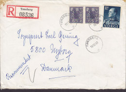 Norway Registered Recommandé Einschreiben Label Deluxe TØNSBERG 1968 Cover Brief To Denmark - Brieven En Documenten