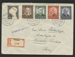 GERMANY, FEDERAL REPUBLIC SEMIPOSTALS 1953, FULL SET REGISTERED TO SWITZERLAND - Lettres & Documents