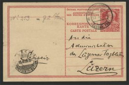 AUSTRIAN POST OFFICES IN TURKEY, 20 PARA STATIONERY CARD 1909 TO SWITZERLAND - Levant Autrichien