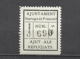 2325-SELLO LOCAL REPUBLICA ESPLUGA DE FRANCOLI.AYUDA REFUGIADOS.AYUNTAMIENTO AJUNTAMENT AJUT REFUGIATS.CON NUMERACION. * - Emissions Républicaines