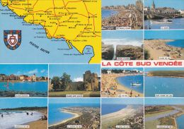 Cp , CARTE GÉOGRAPHIQUE , La Côte Sud-Vendée , Multi-Vues , Blason - Carte Geografiche