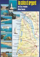 Cp , CARTE GÉOGRAPHIQUE , La Côte D´Argent Et La Route Des Lacs , Multi-Vues - Landkarten