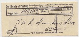 Certificate Of Posting, Regd Of Postal Packet, 1964 Postal Stationery, History.Cannon Street, England, Great Britain, - Lettres & Documents