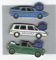 Pin´s  Automobiles  Citroën  Bleue, Renault  Blanche, Peugeot, Assurances  AGF - Citroën