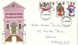 Great Britain 1968  CHristmas FDC (Cancelled Glasgow) - 1952-1971 Pre-Decimal Issues