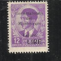 MONTENEGRO 1942 GOVERNATORATO BLACK OVERPRINTED SOPRASTAMPA NERA LIRE 12 D MNH - Montenegro