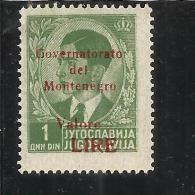 MONTENEGRO 1942 GOVERNATORATO RED OVERPRINTED SOPRASTAMPA ROSSA LIRE 1 D MNH - Montenegro