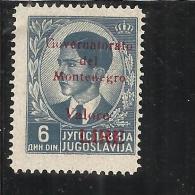 MONTENEGRO 1942 GOVERNATORATO RED OVERPRINTED SOPRASTAMPA ROSSA LIRE 6 D MNH - Montenegro