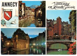 CP, 74, ANNECY, Le Thiou Et Ses Quais Fleuris, Le Palais De L'Isle, Multivues, Vierge - Annecy-le-Vieux