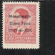 OCCUPAZIONE ITALIANA ITALY ITALIA MONTENEGRO 1941 SOPRASTAMPATO OVERPRINTED 1,50 D MNH - Montenegro